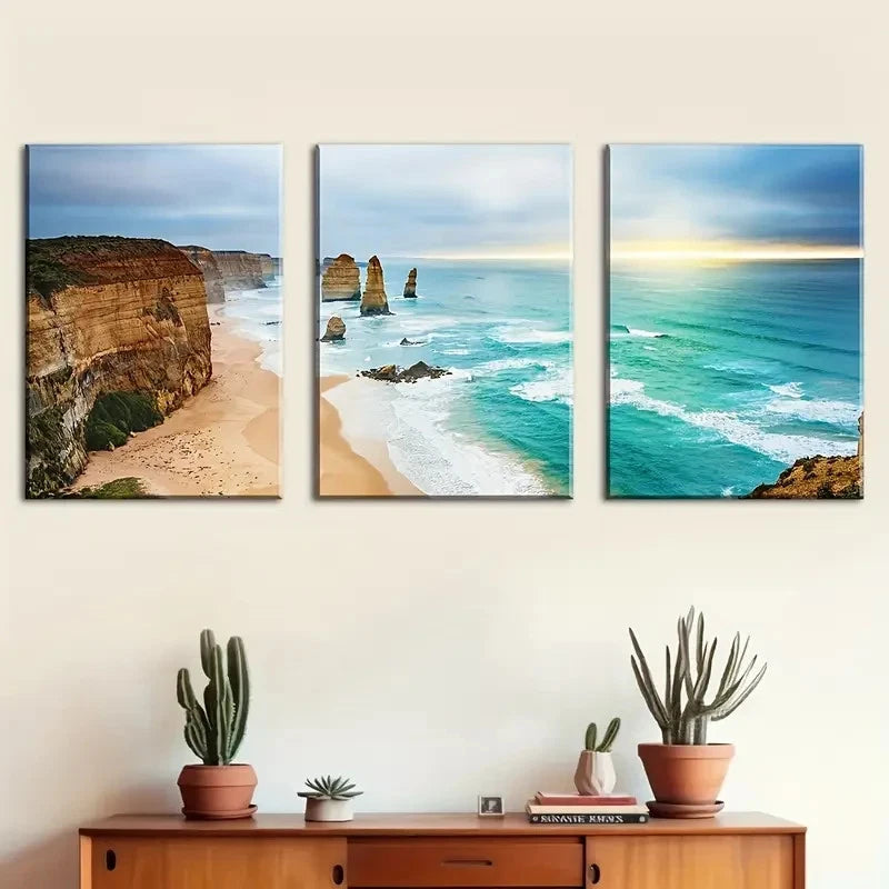 3pcs Seaside Beach Island Scenery Decoration Metal Print Ready to Hang Art - Bella Home Decor