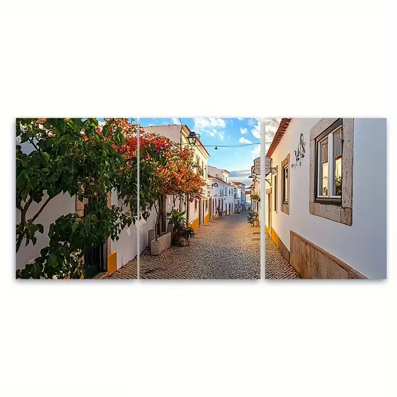 3pcs Vibrant Old Street Scene Metal Print Ready to Hang Art