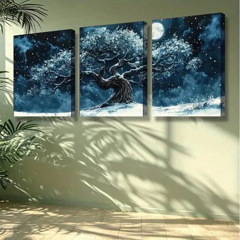 3pcs The Cold Tree Old Wall Art Set Canvas Unframed - High Quality Print 100% Australian Made Wall Canvas