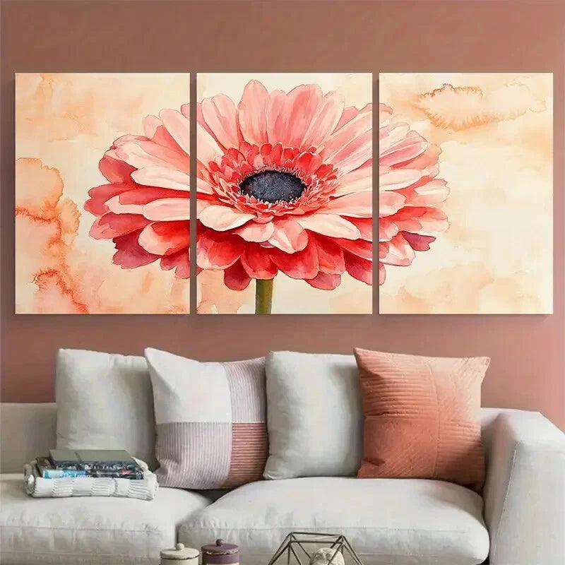 3pcs Pink Red Flower Watercolour Floral Design Metal Print Ready to Hang Art - Bella Home Decor