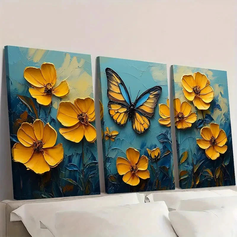 3pcs  Yellow Flower Original Art Meadow  CB   Wall Art Set Canvas Framed 40x60cm - High Quality Print 100% Australian Made Wall Canvas Ready to Hang - Bella Home Decor