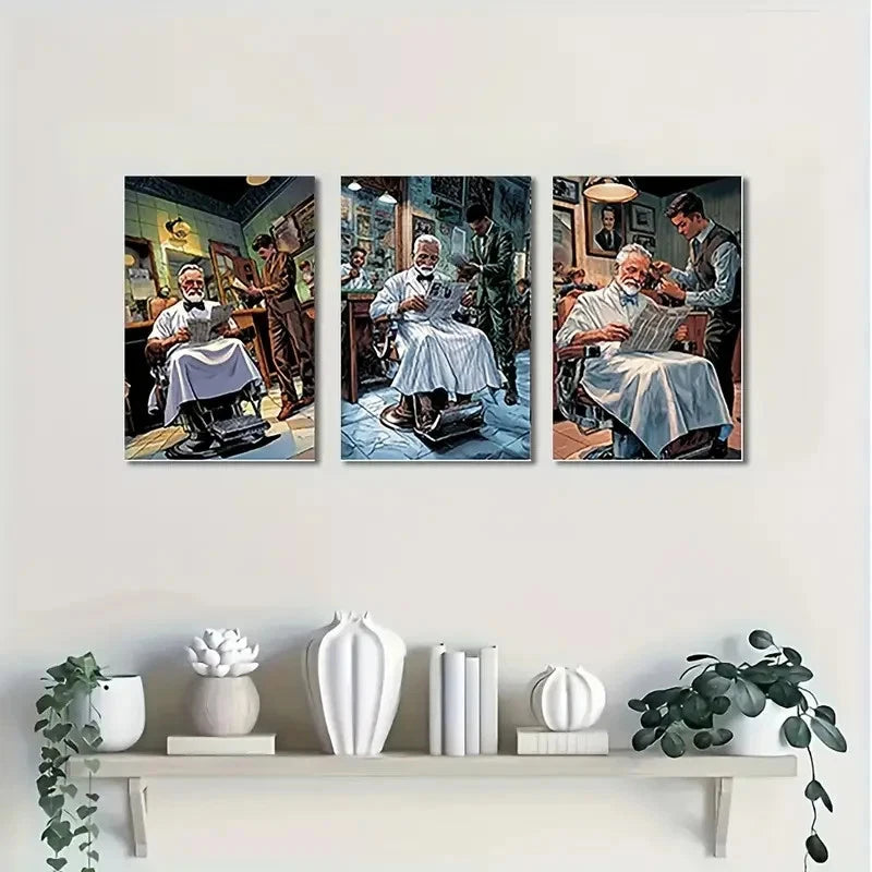 3pcs Barber Shop Wall Art Set Canvas Framed 40x60cm - High Quality Print 100% Australian Made Wall Canvas Ready to Hang - Bella Home Decor