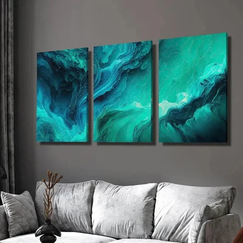 3pcs Blue Green Water Decorative Painting Wall Art Canvas Unframed - High Quality Print 100% Australian Made Wall Canvas - Bella Home Decor
