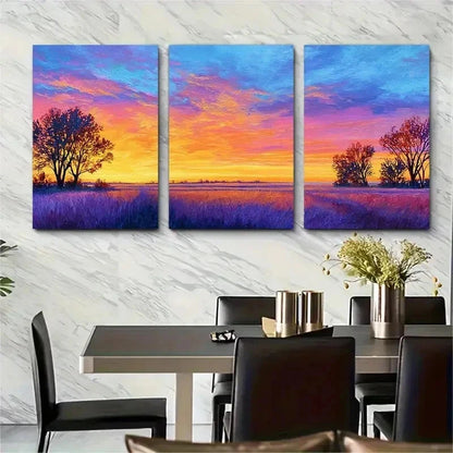 3pcs Vibrant Sky & Field Design Sunset Perfect Wall Art Set Canvas Framed 50x70cm - High Quality Print 100% Australian Made Wall Canvas Ready to Hang
