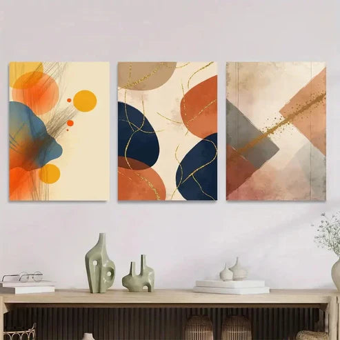 3pcs Abstract Geometric Vibrant Modern Set Canvas Unframed - High Quality Print 100% Australian Made Wall Canvas - Bella Home Decor