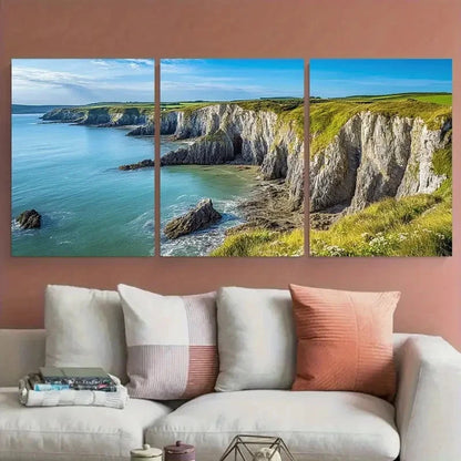 3pcs Pembrokeshire Coastal Cliffs & Natural Beauty Metal Print Ready to Hang Art - Bella Home Decor