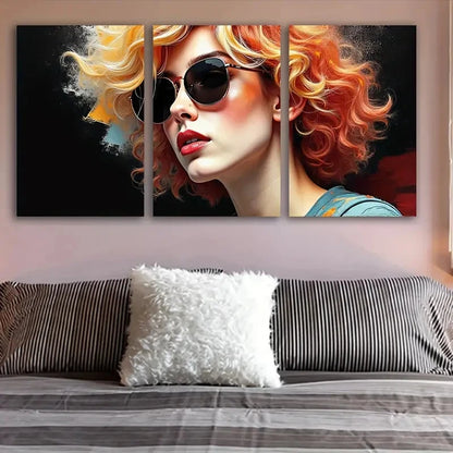 3pcs Woman In Fashion Glasses Wall Art Set Canvas Framed 50x70cm - High Quality Print 100% Australian Made Wall Canvas Ready to Hang