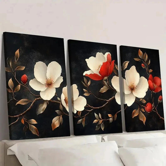 3pcs Moody Flower Floral Botanical EI Wall Art Set Canvas Framed 60x90cm - High Quality Print 100% Australian Made Wall Canvas Ready to Hang