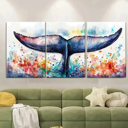 3pcs Whale Tai Sea Life Decor ER Wall Art Set Canvas Framed 60x90cm - High Quality Print 100% Australian Made Wall Canvas Ready to Hang
