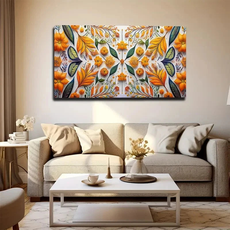 Vibrant Floral Mandala Design Wall Art Canvas Office Home Room Framed 120x60cm