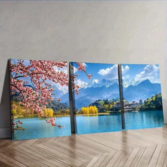3pcs Featuring Lijiang, Yunnan, Wall Art Set Canvas Framed 50x70cm - High Quality Print 100% Australian Made Wall Canvas Ready to Hang