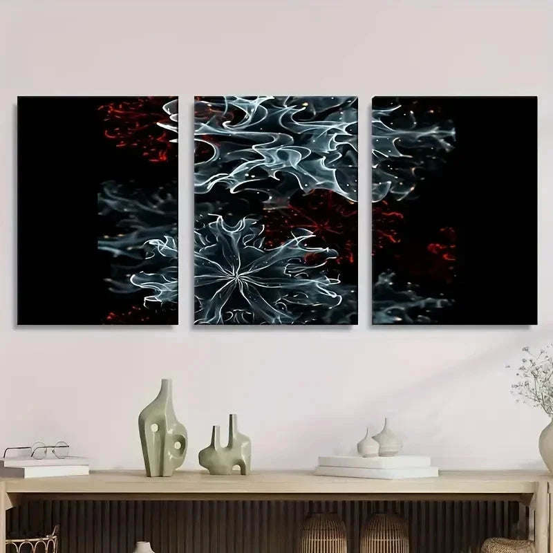 3pcs Abstract Black Red Blue Swirls Wall Art Set Canvas Framed 60x90cm - High Quality Print 100% Australian Made Wall Canvas Ready to Hang - Bella Home Decor