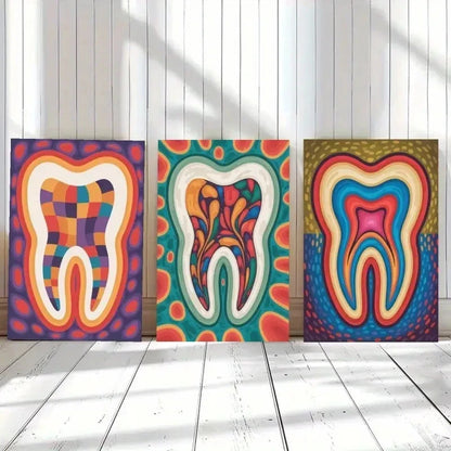 3pcs Vibrant Tooth Anatomy colorful   Wall Art Set Canvas Framed 40x60cm - High Quality Print 100% Australian Made Wall Canvas Ready to Hang