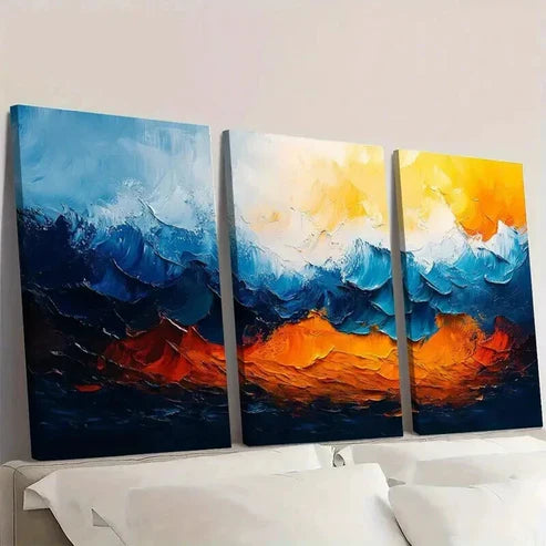 3pcs Green Blue Orange & Yellow Painting Wall Art Canvas Unframed - High Quality Print 100% Australian Made Wall Canvas