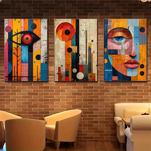 3pcs Bohemian Abstract Art with Golden Wall Art Set Canvas Unframed - High Quality Print 100% Australian Made Wall Canvas - Bella Home Decor