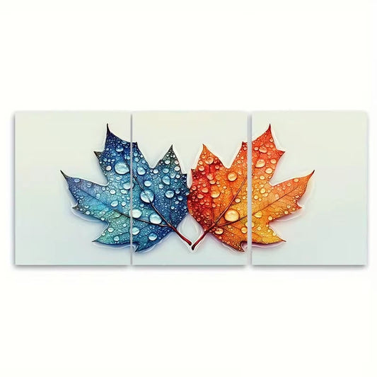 3pcs Minimalist Raindrop & Abstract Leaf Metal Print Ready to Hang Art