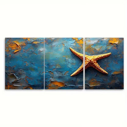 3pcs Abstract Art Starfish Painting Wall Art Set Canvas Framed 50x70cm - High Quality Print 100% Australian Made Wall Canvas Ready to Hang - Bella Home Decor