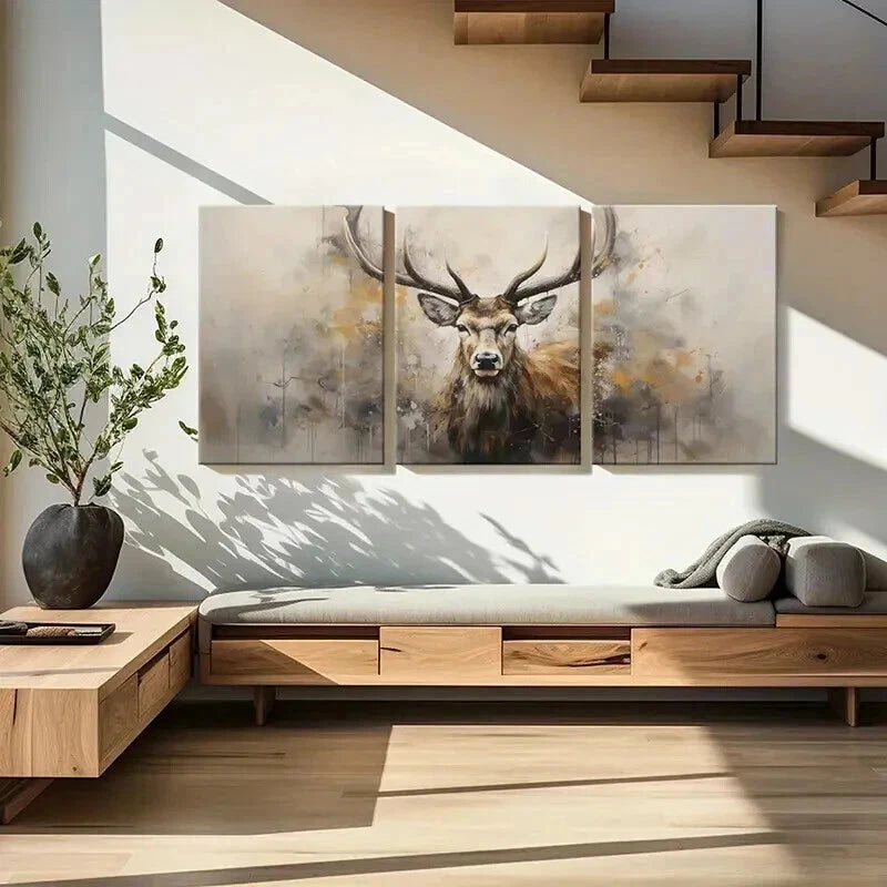 3pcs Abstract Deer Head Artwork Wall Art Set Canvas Framed 40x60cm - High Quality Print 100% Australian Made Wall Canvas Ready to Hang - Bella Home Decor