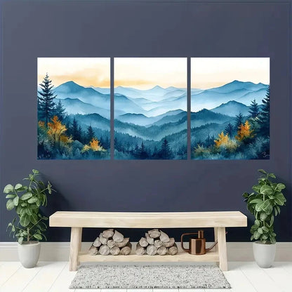 3pcs Watercolor Landscape Painting of North Metal Print Ready to Hang Art - Bella Home Decor