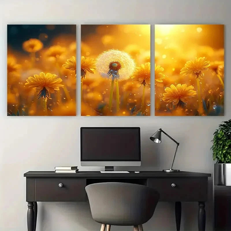 3pcs Vibrant Ethereal Dandelion Abstract Spring Metal Print Ready to Hang Art