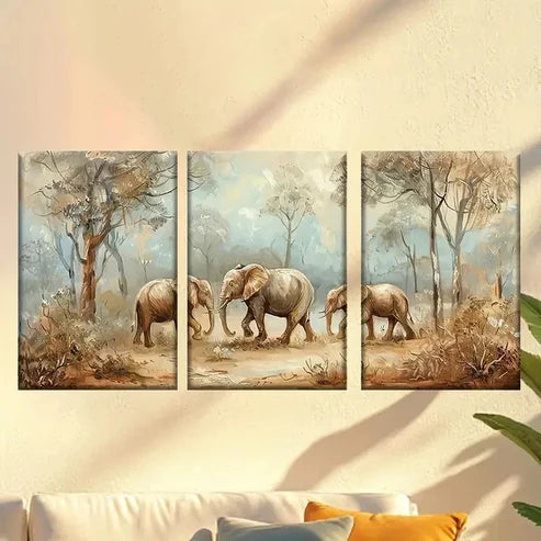3pcs Colorful steppe elephants Wall Art Canvas Unframed - High Quality Print 100% Australian Made Wall Canvas - Bella Home Decor