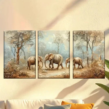 3pcs Colorful steppe elephants Wall Art Canvas Unframed - High Quality Print 100% Australian Made Wall Canvas - Bella Home Decor