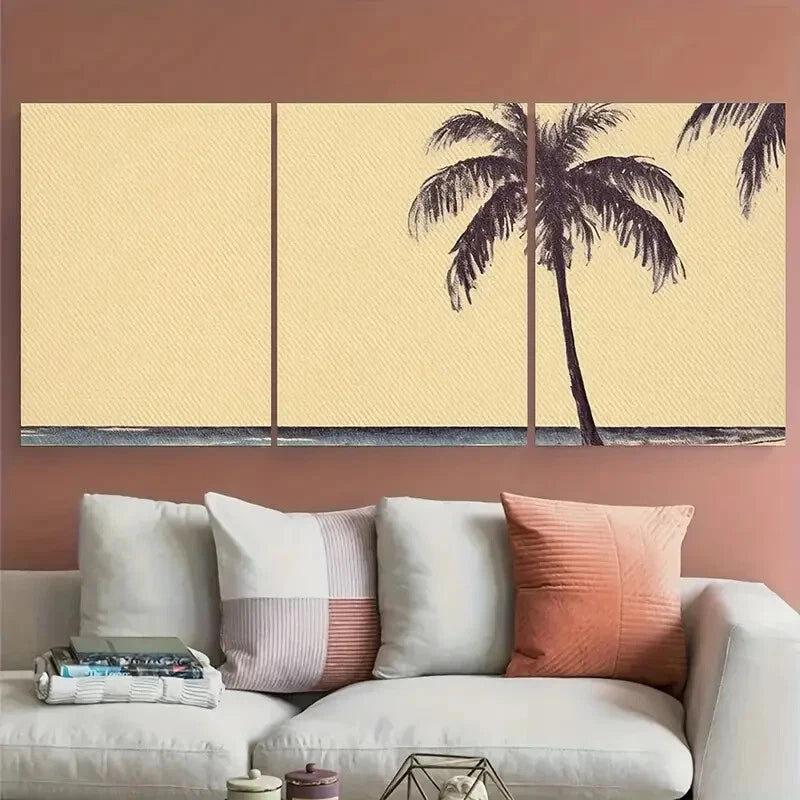 3pcs Minimalist Tropical Beach Palm Trees Metal Print Ready to Hang Art - Bella Home Decor
