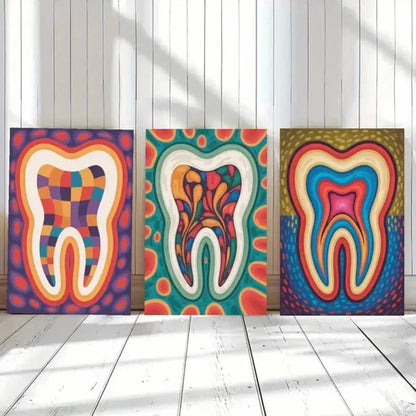 3pcs Vibrant Tooth Anatomy colorful Wall Art Set Canvas Unframed - High Quality Print 100% Australian Made Wall Canvas