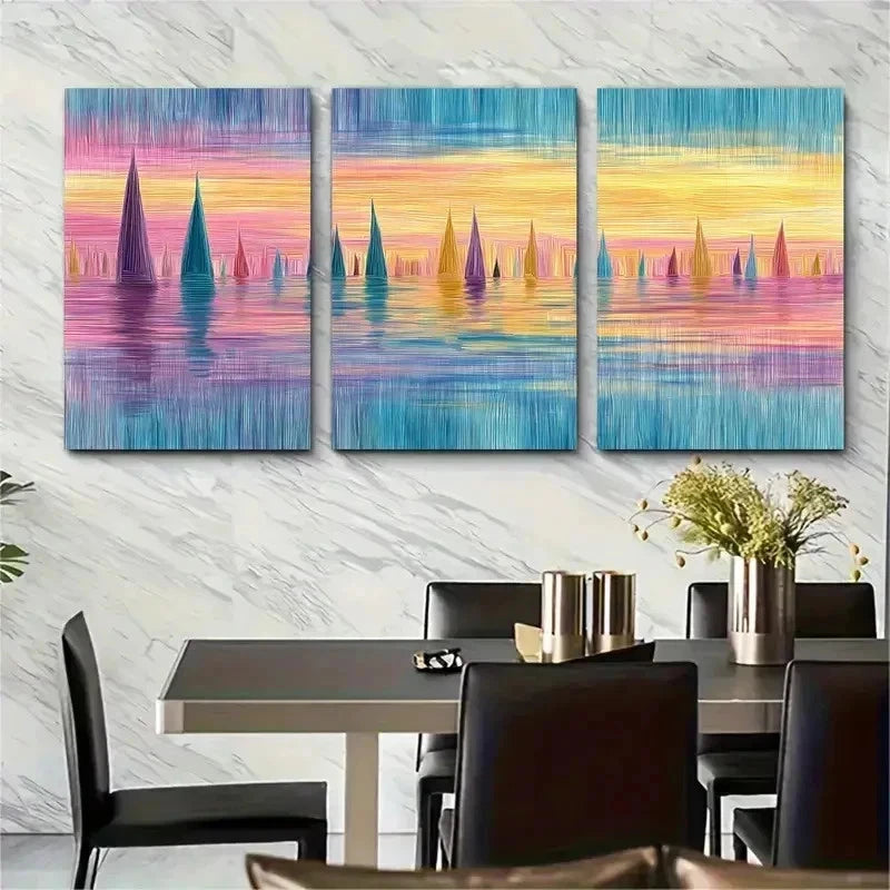 3pcs Abstract Summer Beach Painting Perfect Wall Art Set Canvas Framed 50x70cm - High Quality Print 100% Australian Made Wall Canvas Ready to Hang - Bella Home Decor