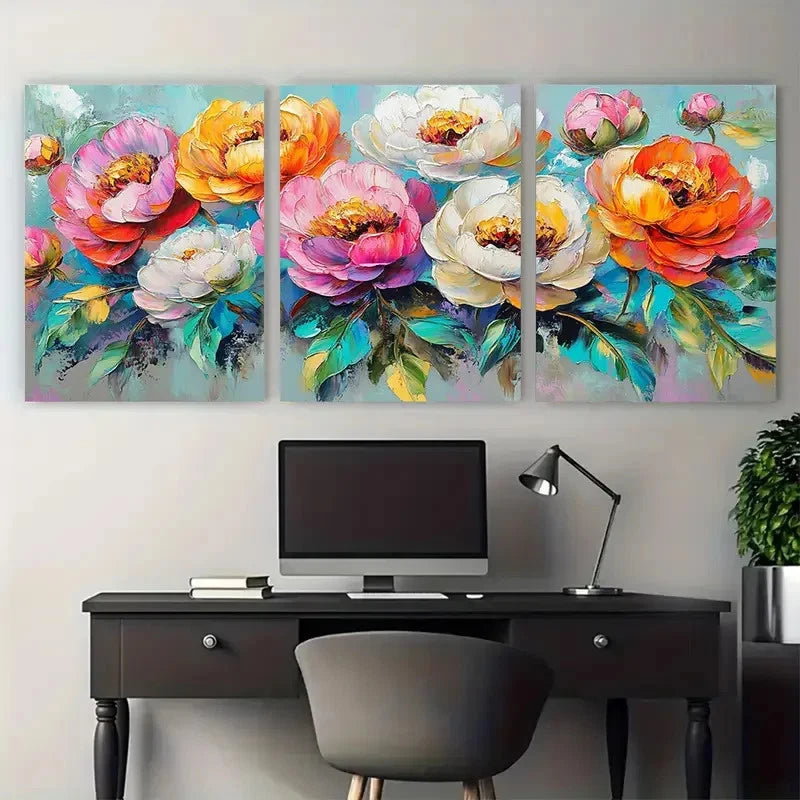 3pcs Colorful Floral Impressionist Blooming Petal Wall Art Set Canvas Framed 40x60cm - High Quality Print 100% Australian Made Wall Canvas Ready to Hang - Bella Home Decor