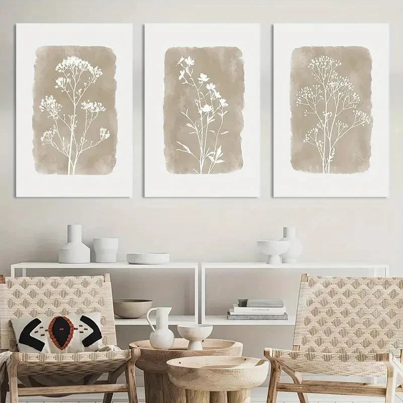 3pcs Boho Botanical Wall Decor Painting Metal Print Ready to Hang Art - Bella Home Decor