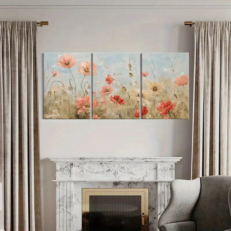 3pcs Abstract Floral Art Soft Pastel Colors Metal Print Ready to Hang Art - Bella Home Decor