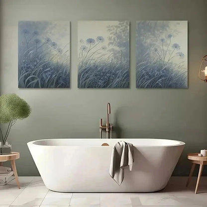3pcs Blue Flowers & Misty Leaves Wall Art Set Canvas Framed 40x60cm - High Quality Print 100% Australian Made Wall Canvas Ready to Hang - Bella Home Decor