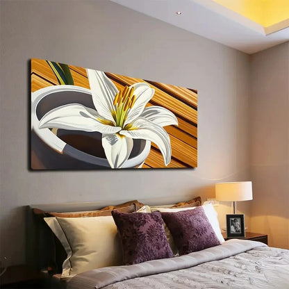 Blooming White Lilies Grayish Wall Art Canvas Office Home Room Framed 120x60cm - Bella Home Decor