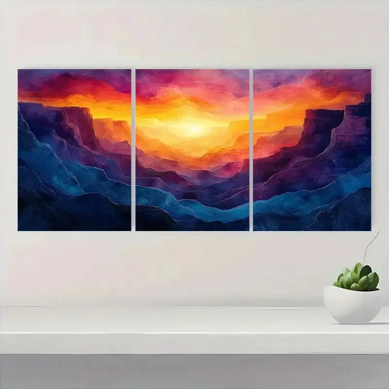 3pcs Abstract Colorful Canyon Landscape Art Metal Print Ready to Hang Art - Bella Home Decor