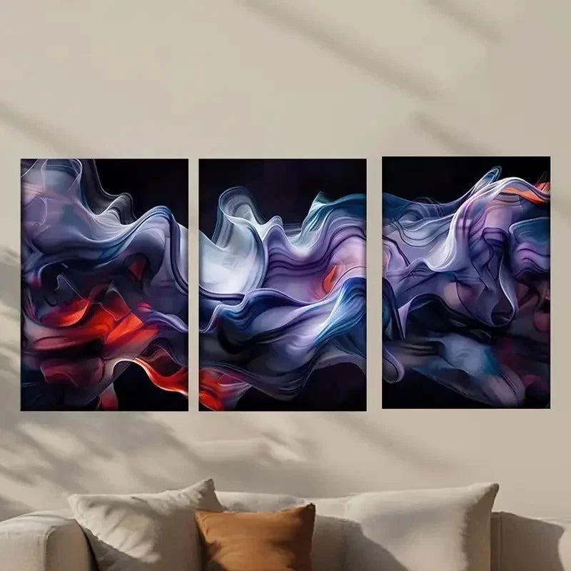 3pcs Swirls in Blue Purple Red & White Wall Art Set Canvas Framed 50x70cm - High Quality Print 100% Australian Made Wall Canvas Ready to Hang
