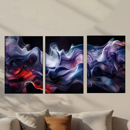 3pcs Swirls in Blue Purple Red & White Wall Art Set Canvas Framed 50x70cm - High Quality Print 100% Australian Made Wall Canvas Ready to Hang