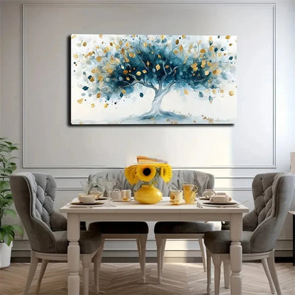 Abstract Blue And Golden Tree Wall Art Canvas Office Home Room Framed 120x60cm