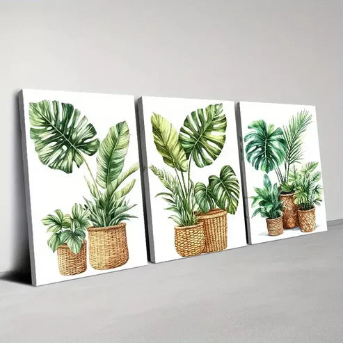 3pcs Modern Nordic Style Indoor Plants Wall Art Canvas Unframed - High Quality Print 100% Australian Made Wall Canvas