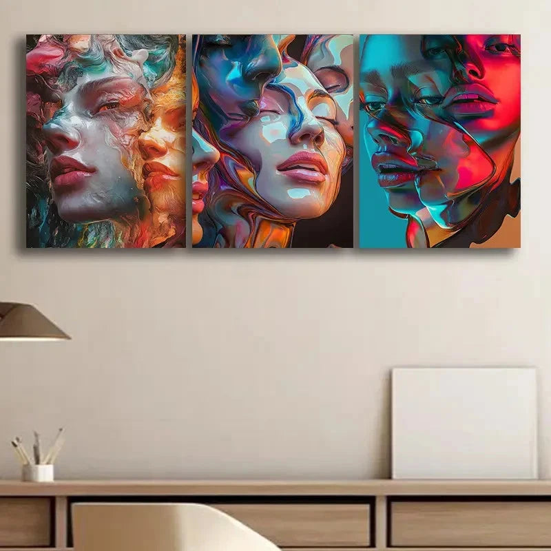 3pcs Abstract Faces Illustration Wall Art Set Canvas Framed 60x90cm - High Quality Print 100% Australian Made Wall Canvas Ready to Hang - Bella Home Decor