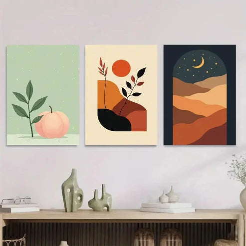 3pcs Peach, Sunset, And Night Sky Abstract Wall Art Set Canvas Unframed - High Quality Print 100% Australian Made Wall Canvas