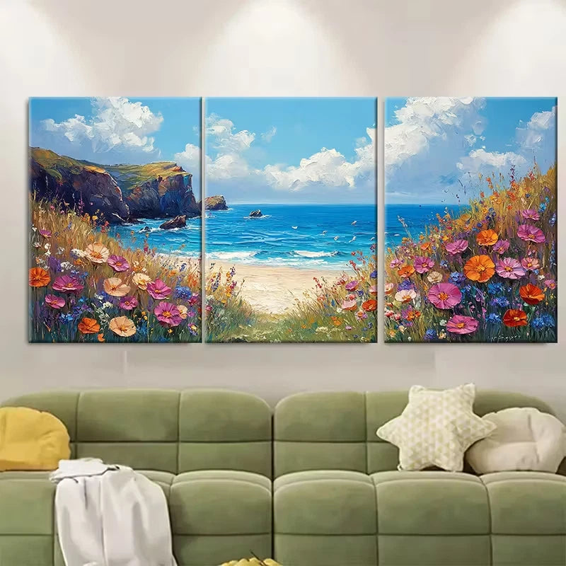 3pcs Irish Coastal Landscape Oil Painting Metal Print Ready to Hang Art