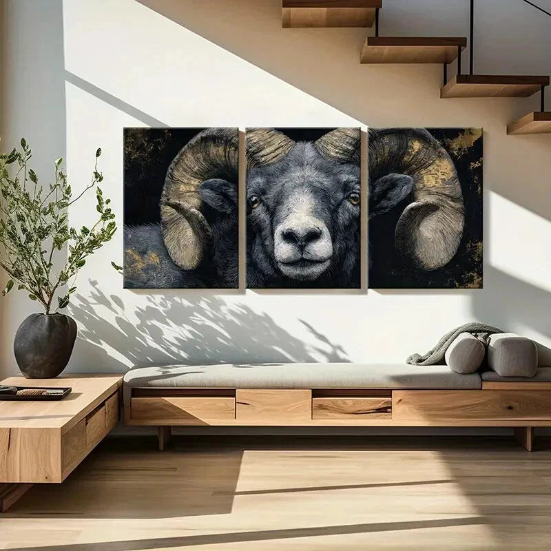 3pcs Rustic Horns Nature Wildlife Metal Print Ready to Hang Art - Bella Home Decor