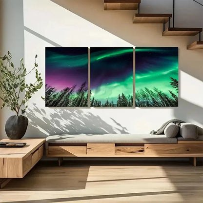3pcs Dramatic Night Sky with Pine Trees Metal Print Ready to Hang Art - Bella Home Decor