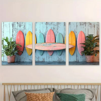 3pcs Color Palette Surfboard Lineup Wall Art Set Canvas Framed 60x90cm - High Quality Print 100% Australian Made Wall Canvas Ready to Hang - Bella Home Decor