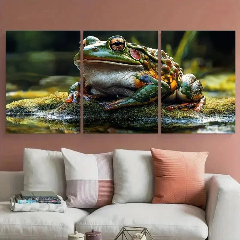 3pcs Matsumoto Hoji Japanese Grumpy Frog Wall Art Set Canvas Framed 40x60cm - High Quality Print 100% Australian Made Wall Canvas Ready to Hang
