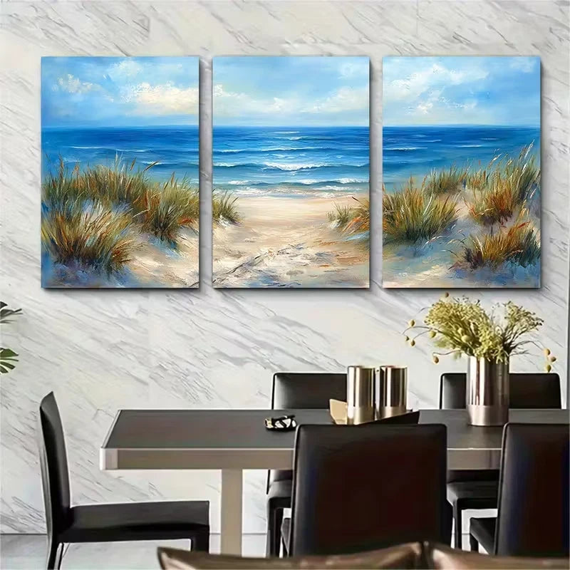 3pcs Ocean View Beach Scene Metal Print Ready to Hang Art