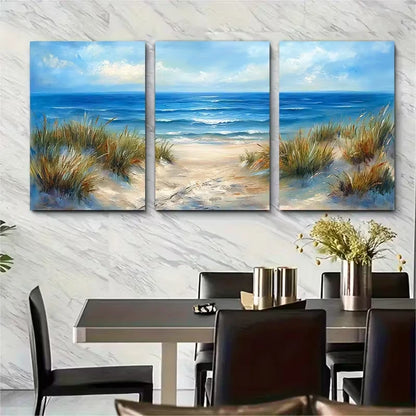 3pcs Ocean View Beach Scene Metal Print Ready to Hang Art