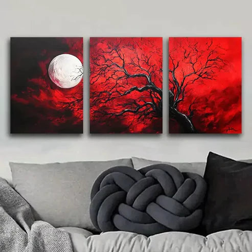 3pcs Tree and Moon Wall Art Canvas Unframed - High Quality Print 100% Australian Made Wall Canvas