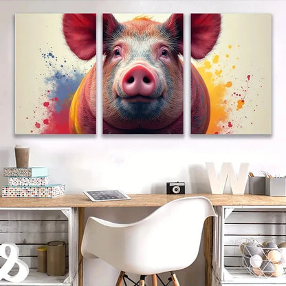 3pcs Paintings of Pig S  Wall Art Set Canvas Framed 50x70cm - High Quality Print 100% Australian Made Wall Canvas Ready to Hang